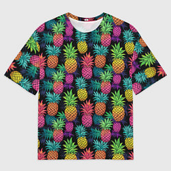 Мужская футболка оверсайз Разноцветные ананасы паттерн