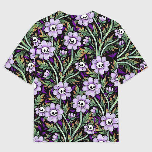 Мужская футболка оверсайз Цветы с черепами / 3D-принт – фото 2