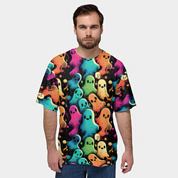 Футболка оверсайз мужская Паттерн с разноцветными приведениями, цвет: 3D-принт — фото 2