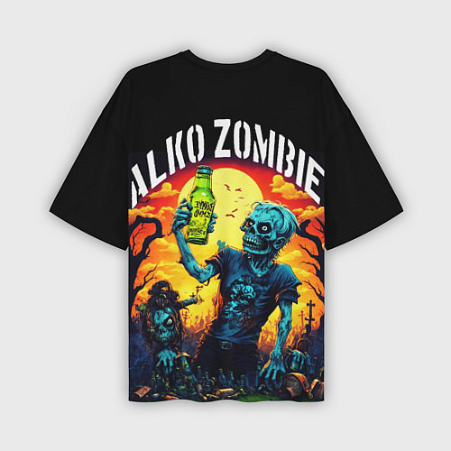 Мужская футболка оверсайз Алко зомби с бутылкой пива на отдыхе / 3D-принт – фото 2