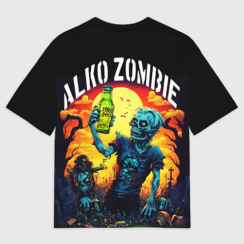 Мужская футболка оверсайз Алко зомби с бутылкой пива на отдыхе / 3D-принт – фото 2