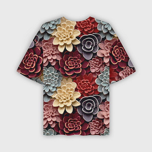 Мужская футболка оверсайз Объёмные цветы суккулента / 3D-принт – фото 2