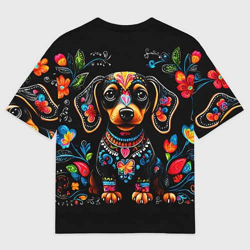 Мужская футболка оверсайз Такса с цветами и узорами / 3D-принт – фото 2