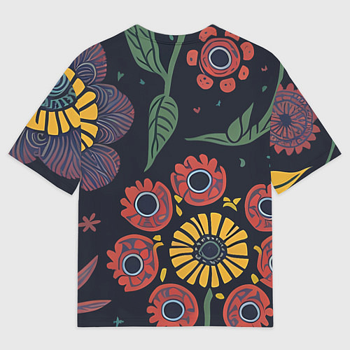 Мужская футболка оверсайз Простые цветы на глубоком синем / 3D-принт – фото 2