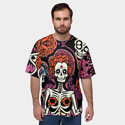 Футболка оверсайз мужская Черепа с цветами в гриме муэрто, цвет: 3D-принт — фото 2