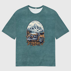 Мужская футболка оверсайз Ретро мотоцикл на фоне гор