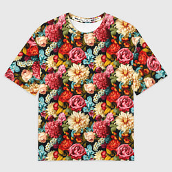Мужская футболка оверсайз Узор из роз и разных цветов