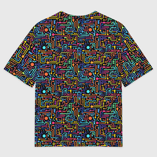 Мужская футболка оверсайз Абстрактные разноцветные линии на черном фоне / 3D-принт – фото 2