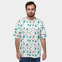 Футболка оверсайз мужская Новогодние элементы елки снежинки шарики, цвет: 3D-принт — фото 2