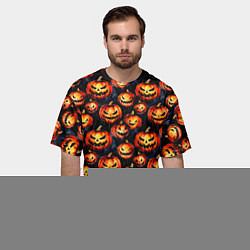 Футболка оверсайз мужская Весёлые тыквы на Хеллоуин паттерн, цвет: 3D-принт — фото 2