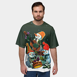 Футболка оверсайз мужская Новогодний квартет со снеговиками, цвет: 3D-принт — фото 2