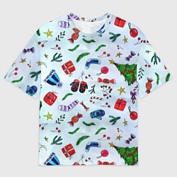 Мужская футболка оверсайз Елочный узор с новогодними атрибутами