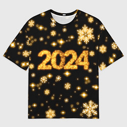 Мужская футболка оверсайз Новый 2024 год - золотые снежинки