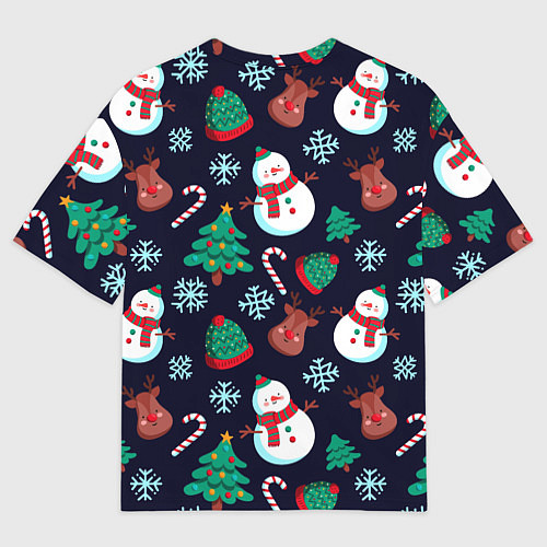 Мужская футболка оверсайз Снеговички с рождественскими оленями и елками / 3D-принт – фото 2