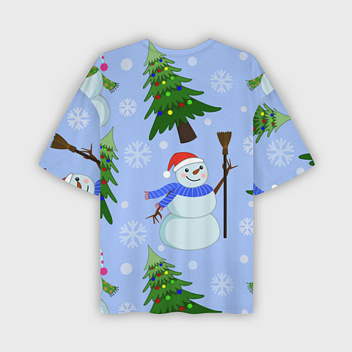 Мужская футболка оверсайз Снеговики с новогодними елками паттерн / 3D-принт – фото 2
