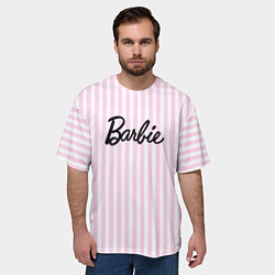 Футболка оверсайз мужская Barbie - классическая розово-белая полоска, цвет: 3D-принт — фото 2