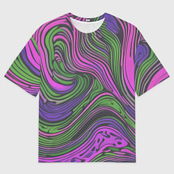 Мужская футболка оверсайз Волнистый узор фиолетовый и зелёный