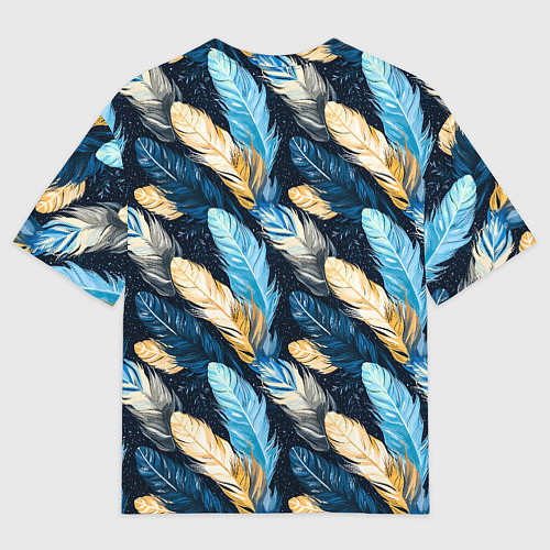 Мужская футболка оверсайз Перья птиц на темном фоне паттерн / 3D-принт – фото 2