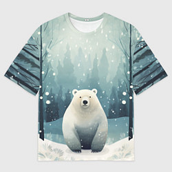 Мужская футболка оверсайз Мишка в зимнем лесу в стиле фолк-арт