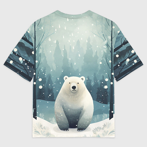 Мужская футболка оверсайз Мишка в зимнем лесу в стиле фолк-арт / 3D-принт – фото 2