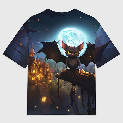 Мужская футболка оверсайз Летучая мышка на фоне луны и замка / 3D-принт – фото 2