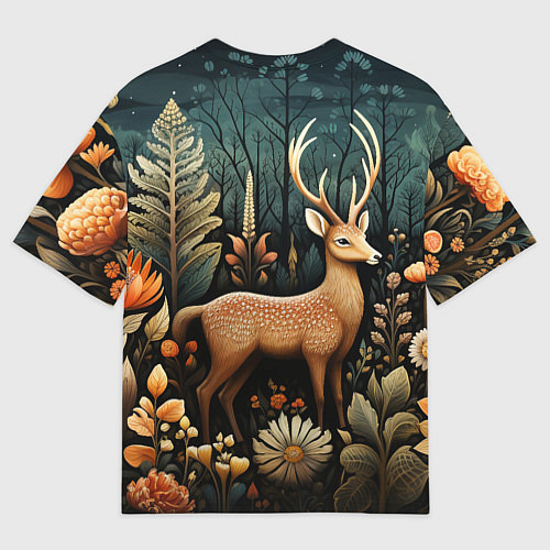 Мужская футболка оверсайз Лесной олень в стиле фолк-арт / 3D-принт – фото 2