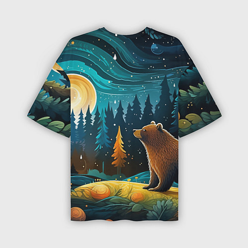 Мужская футболка оверсайз Хозяин тайги: медведь в лесу / 3D-принт – фото 2