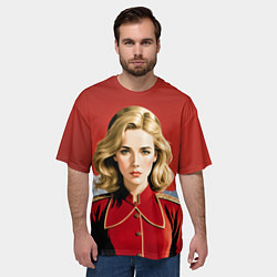 Футболка оверсайз мужская Девушка в красной униформе, цвет: 3D-принт — фото 2