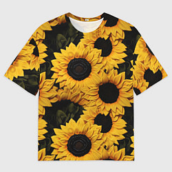 Мужская футболка оверсайз Подсолнухи объемными мазками от нейросети
