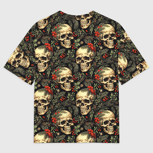 Мужская футболка оверсайз Череп рябина шишки и хвойные ветки / 3D-принт – фото 2