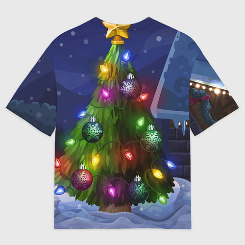 Мужская футболка оверсайз Дракон с подарком у елки / 3D-принт – фото 2