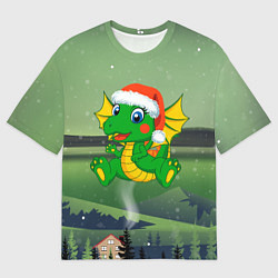 Мужская футболка оверсайз Зеленый дракончик 2024