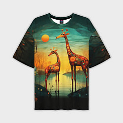 Мужская футболка оверсайз Жирафы в стиле фолк-арт
