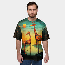 Футболка оверсайз мужская Жирафы в стиле фолк-арт, цвет: 3D-принт — фото 2