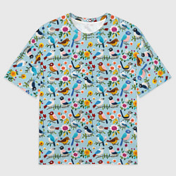 Мужская футболка оверсайз Вязаные птички паттерн