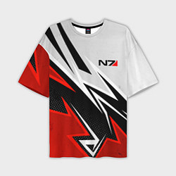 Мужская футболка оверсайз N7 mass effect - white and red