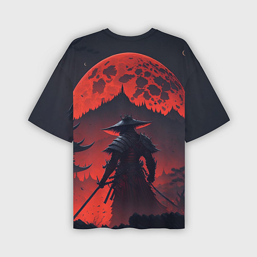 Мужская футболка оверсайз Samurai and red moon - нейросеть / 3D-принт – фото 2