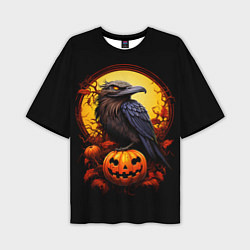 Мужская футболка оверсайз Halloween - ворон и тыква