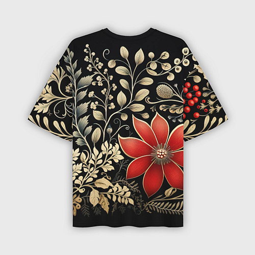 Мужская футболка оверсайз Новогодние цветы и листья / 3D-принт – фото 2