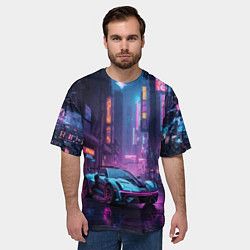Футболка оверсайз мужская Футуристичный неоновый спорткар, цвет: 3D-принт — фото 2