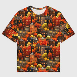 Мужская футболка оверсайз Осенний город на горе
