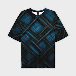 Мужская футболка оверсайз Тёмно-синяя шотландская клетка