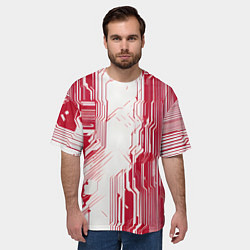 Футболка оверсайз мужская Красные линии на белом фоне киберпанк, цвет: 3D-принт — фото 2