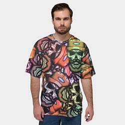 Футболка оверсайз мужская Череп с бородой в кепке паттерн, цвет: 3D-принт — фото 2