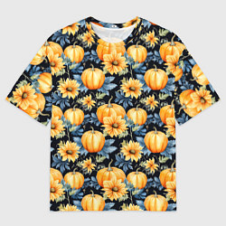 Футболка оверсайз мужская Паттерн тыквы и цветы, цвет: 3D-принт
