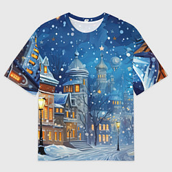 Футболка оверсайз мужская Новогоднее настроение город, цвет: 3D-принт