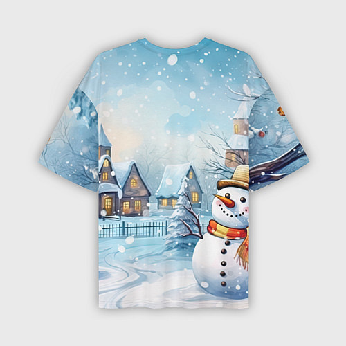 Мужская футболка оверсайз Новогодний городок и снеговики / 3D-принт – фото 2