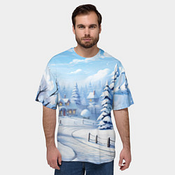 Футболка оверсайз мужская Снежный зимний фон, цвет: 3D-принт — фото 2