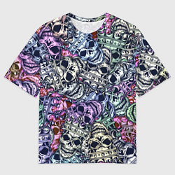 Футболка оверсайз мужская Черепа с короной паттерн, цвет: 3D-принт
