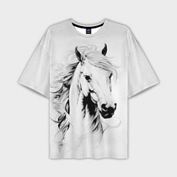 Мужская футболка оверсайз Лошадь белая на ветру